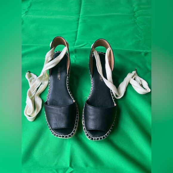 La CANADIENNE Espadrilles Sandals Lace Up Leather Black Size 7 - Picture 3 of 14